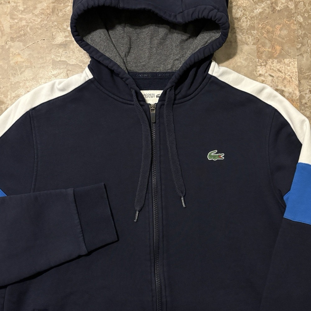 Lacoste Hoodie Mens XL 6 Blue Full Zip Colorblock Fleece Tennis Croc Sport Logo